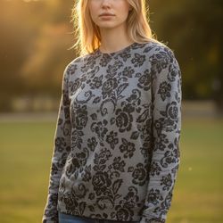 Grey and black floral print shirt