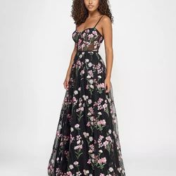  Floral-Embroidered Tulle Ballgown 