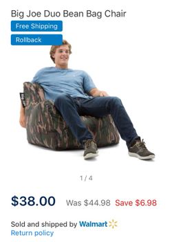 Big joe duo camouflage bean bag excellent