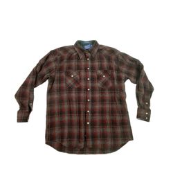 Vintage Pendleton plaid pearl snap flannel pure wool button up shirt