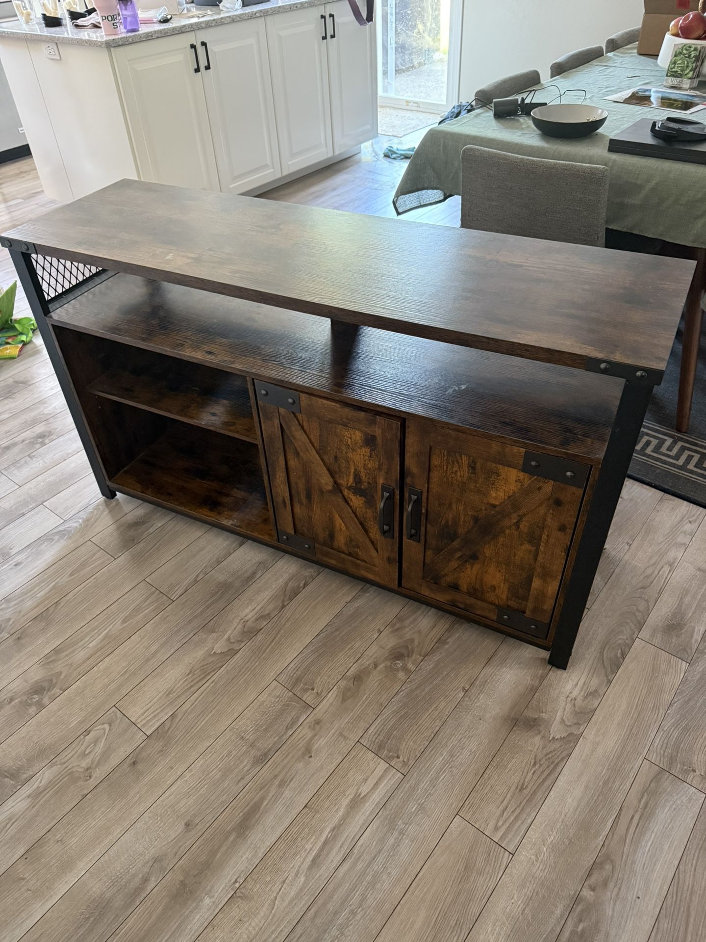 Brown and black Industrial TV stand In Good Used Condition