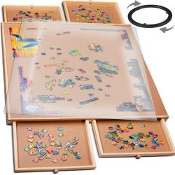 1000 Piece Rotating Wooden Jigsaw Puzzle Table - 4 Drawers, Puzzle Board With Puzzle Cover | 22 1/4” X 30" Jigsaw Puzzle Board Portable - Portable Puz