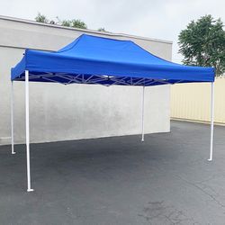 (NEW) $145 Heavy-Duty 10x15 ft Popup Canopy Tent Instant Shade with Carry Bag, White/Blue