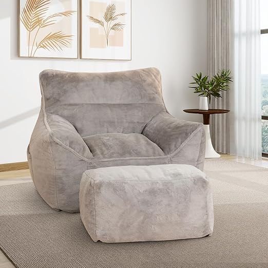 Plush Oversized Bean Bag Chair with Ottoman – Ultra Cozy & Chic!