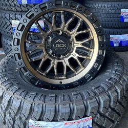 LT 265/70/17 Atlander MT And New Lock Rims 17” 6X139.7 For Toyota Tacoma 4Runner Chevy GMC Sierra