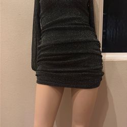 Sparkly Black Party Mini Dress - Adult Medium