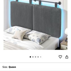BONITURE Headboard Queen Size，Modern Wall Mounted Headboards with LED Light for Bed with Upholstery Hanging Headboard for Bedroom,Featuring High-Densi