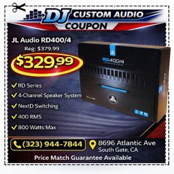 JL Audio RD400/4 Power Amplifier 4-Channel Speaker System Amp 800 Watts 🚨 Payment Options Available 🚨 No Credit Needed 🚨