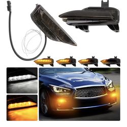 ALAVENTE Front Fog Light for Infiniti Q50 Q50s Sport 2014-2019 with DRL, Front Bumper Fog Lamp Turn Signal Flowing Flashing LED light with Smoke Black