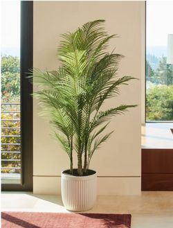 Faux 6.5' Lifelike Indoor Palm Tree w/ Artisan Style Planter New In Box