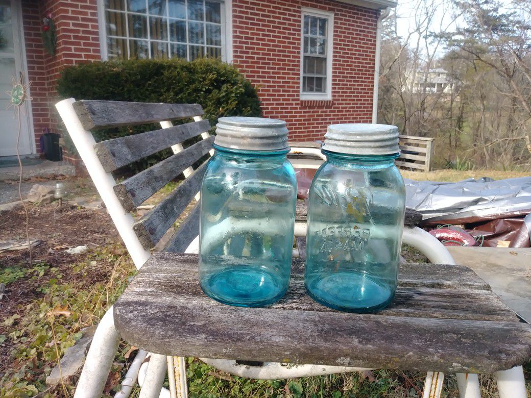 Antique/Vintage Ball Perfect Mason blue glass jars