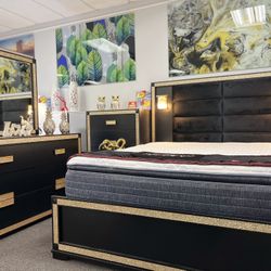 Limited Time Offer🚨Gorgeous Black+Gold 5pc Bedroom Furniture Set On Sale Now $1199