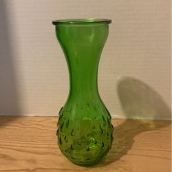 Vintage 1980’s Green Glass Vase - Teardrop Shaped Bubble Glass Vase - 9” Glass Vase A23