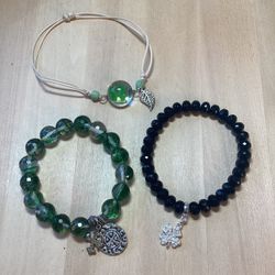 Set Of 3 Celtic Inspired Glass Bead Bracelets