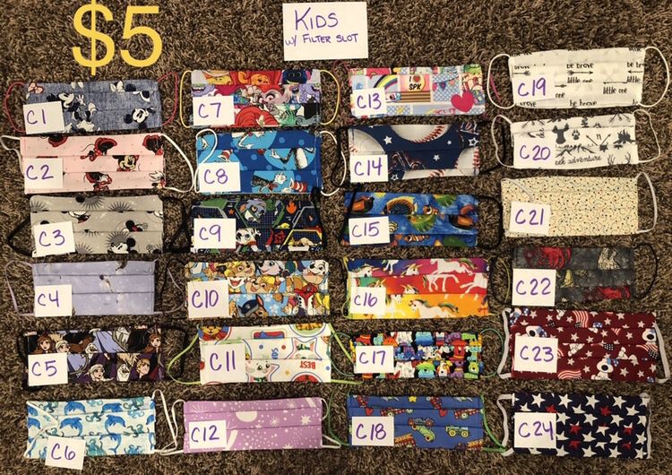 Adult and kids face masks price on pics