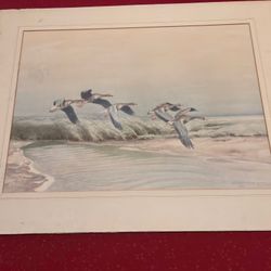 Vintage Geese Flying Watercolor Art