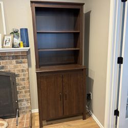 Set Of 2 Dark Brown Bookshelves With Cabinets