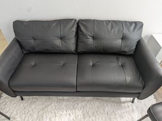 New black faux vinyl sofa set