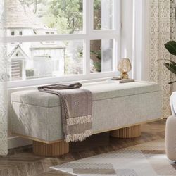 HL0308 50.4" Shoe Bench, Upholstered Entryway Bench with Flip Up Storage