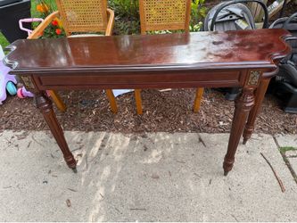 Vintage Cherry Wooden Entry Table, Ornate Gardware & Legs, solid55 w, 14.5 deep, 30 hi, $60