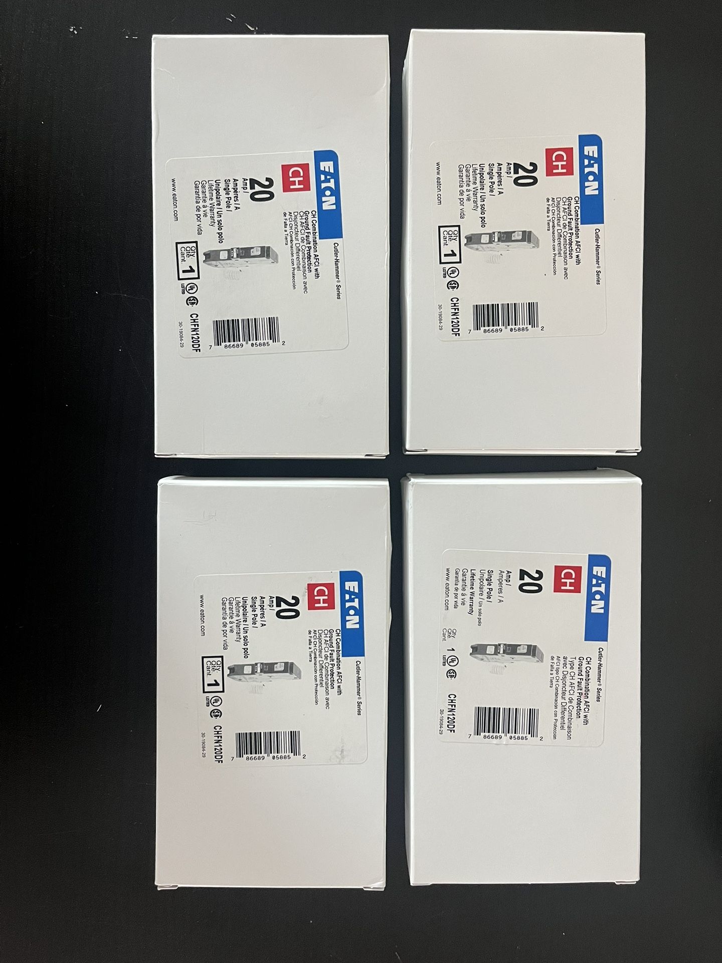 4X - Eaton CH Cutler Hammer 20 Amp 1-Pole Dual Function Breakers w/ Neutral Tail