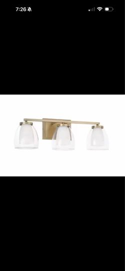 Joss 25.5 in. 3-Light Aged Brass Vanity Light with Layered White  & Clear Glass