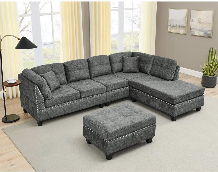 Dark Grey Sectional With Ottoman