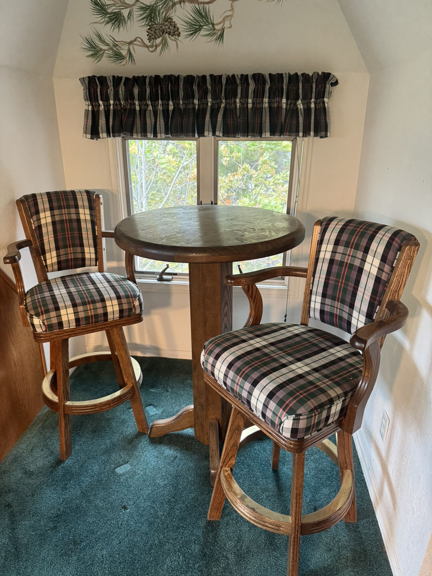 Vintage Wood Pub Table with Custom Swivel Pub Chairs 
