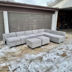 ModuLac Gray Modular Sectional Sofa w/ Storage & Ottomans – Free Delivery 🚚