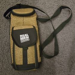 Insulated Single Wine Carrier Tote Natural Fiber Weave & Canvas Natural/Forest Green