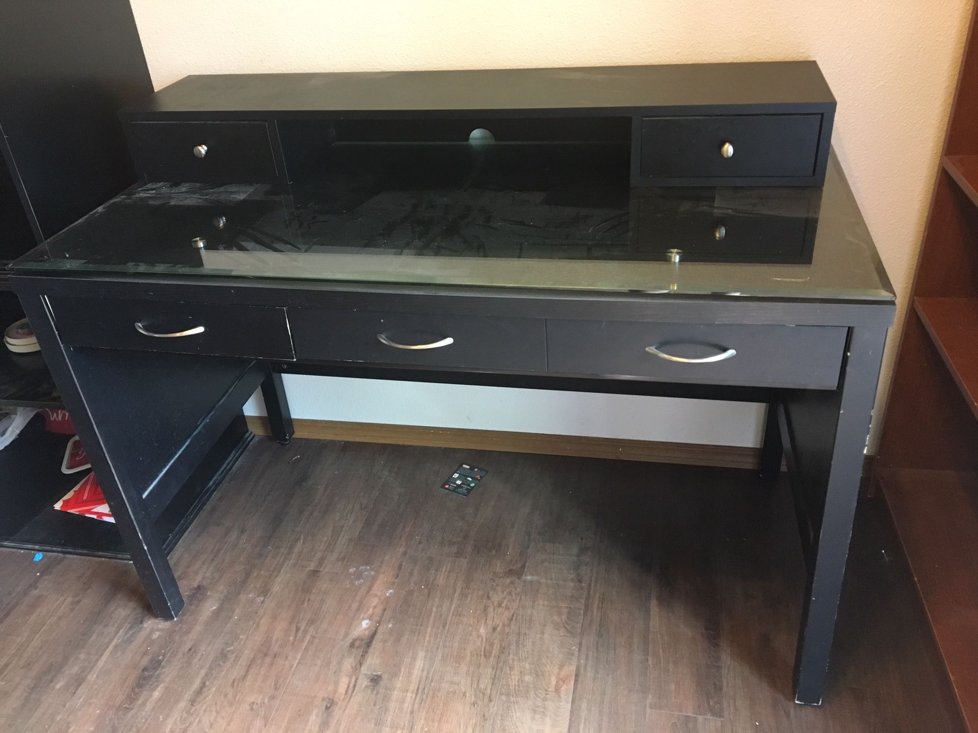 Glass top desk and matching casework