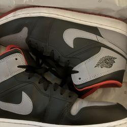 Jordan Air Jordan 1 Mid Bred Shadow Black Grey Red Leather