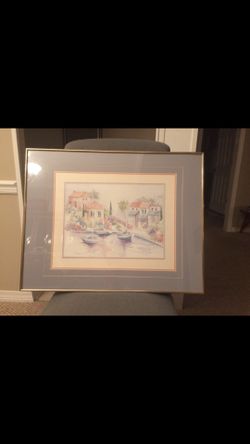 BEAUTIFUL VINTAGE PICTURE UNDER GLASS WITH GOLD FRAME AND PRETTY PASTEL COLORS 28 X 23 EXCELLENT CONDITION