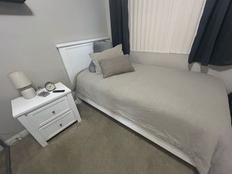 White twin bed + nightstand - like new