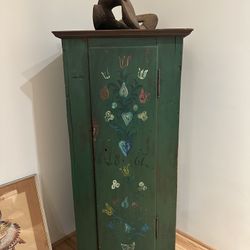 Antique Romanian Tall Green Cabinet 