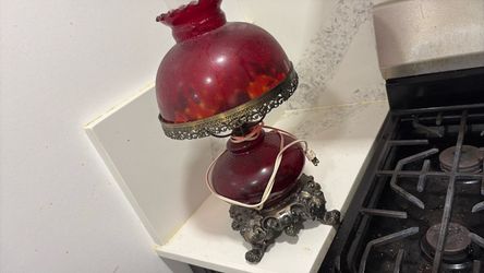 Vintage ruby red hurricane table lamp