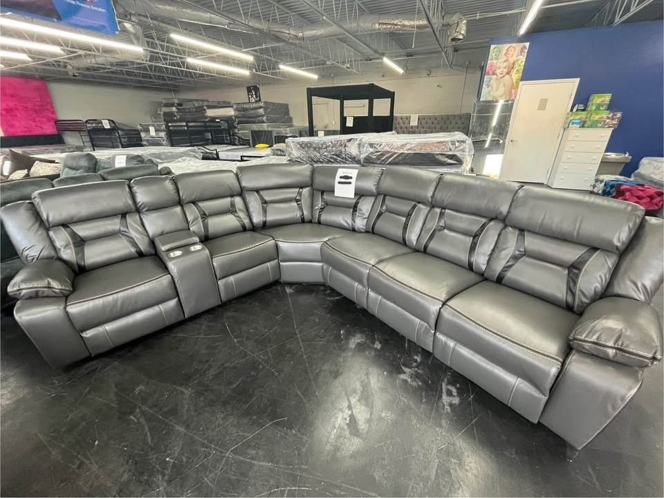 Brand New🧚 Delivery and Finance Available 🧚 Higgins Grey Upholstered Power Reclining Sectional ▪️▪️# Sofa # Loveseat # Couch # Living Room Set 