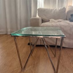 Modern Glass Coffee Table – Chrome Base ✨  Selling this modern glass coffee table in great condition — clean, minimal look that fits any space.  ✔️ De