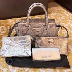 Michael Kors silver python/snake embossed bundle