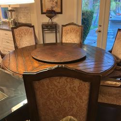 Elegant 6-Piece Vintage Wood Dining Set – Solid Wood Table + Upholstered Chairs