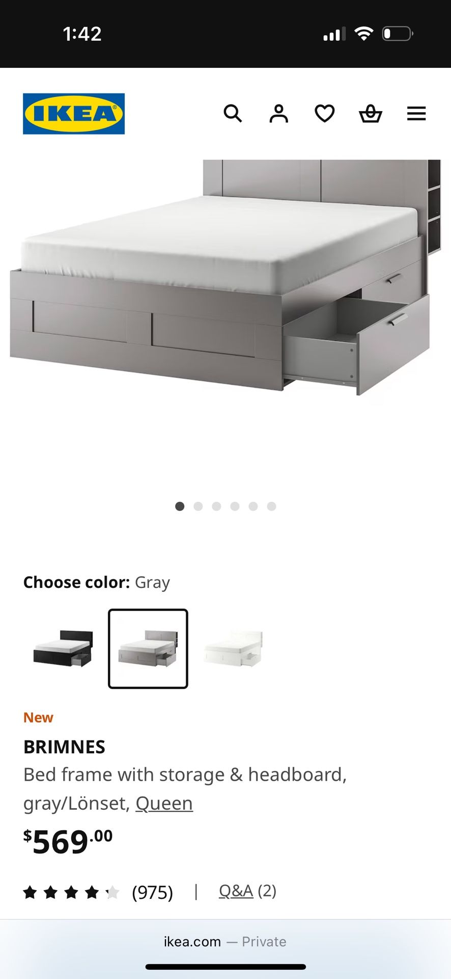 IKEA Brimnes Queen Bedframe (lonset Base) With Headboard And Storage