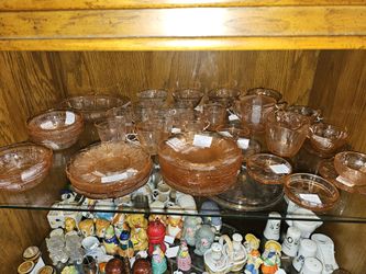 JEANETTE CHERRY BLOSSOM DEPRESSION GLASS PLATE DISH CUP 