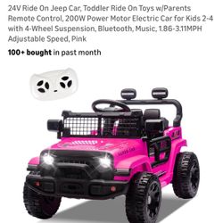 24V Ride On Jeep Car, Toddler Ride On Toys w/Parents Remote Control, 200W Power Motor Electric Car for Kids 2-4 with 4-Wheel Suspension, Bluetooth, Mu