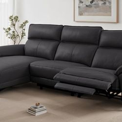 Brand New Black Top Grain Leather Power Reclining Sectional Sofa 