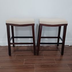 Nobble House Darren Uphostered Saddle Barstool With Nailhead Trim Set Of 2 / Beige