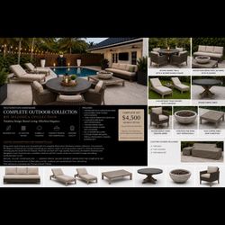 COMPLETE RH OUTDOOR SET- Dining Table, 4 Chairs, Sofa, 2 Loungers, Firepit And Coffee Table- Cushions Included