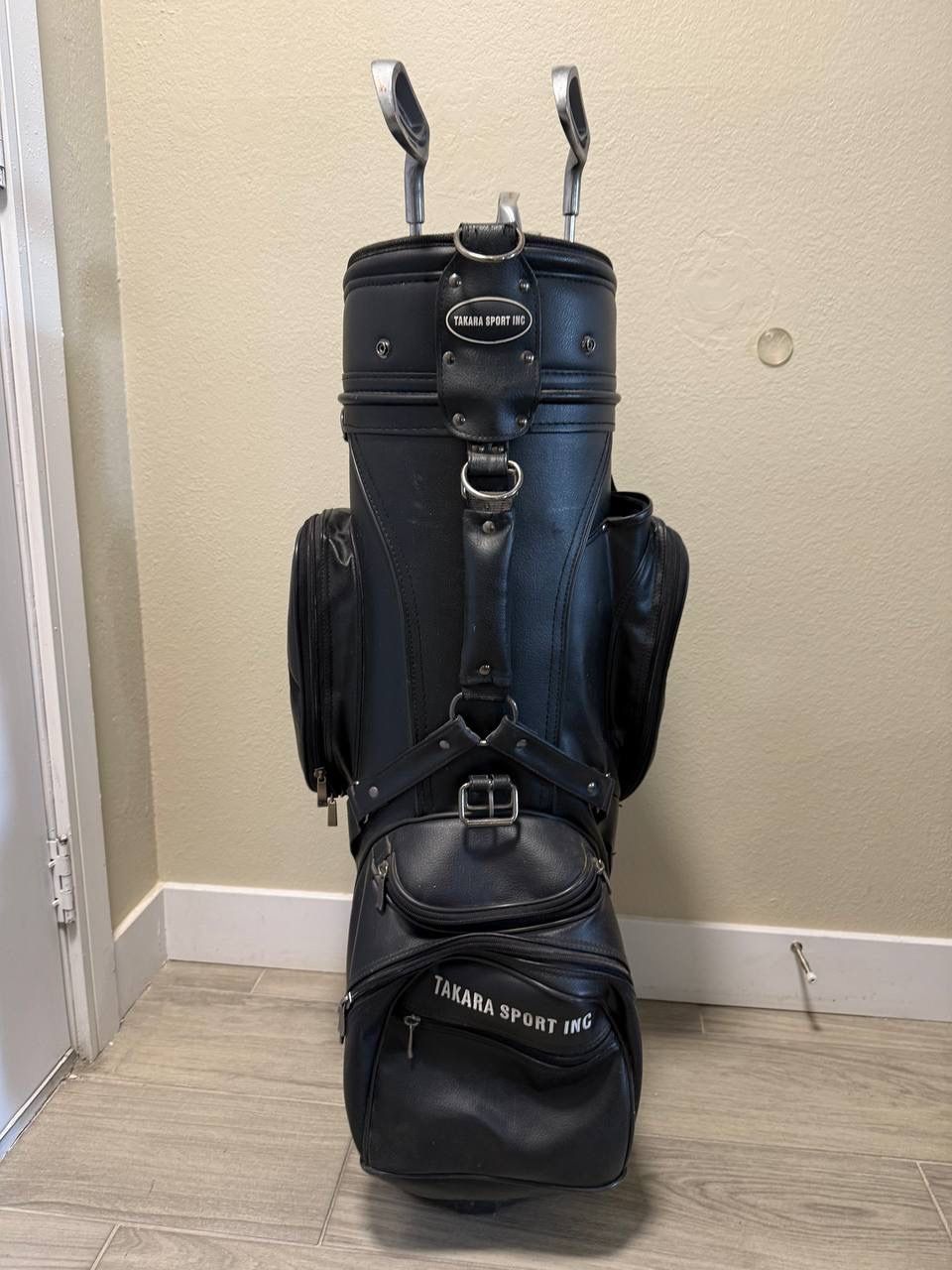 Golf Bag and Clubs Cover, Takara Sport Inc, Leather, excellent condition, plus a few clubs