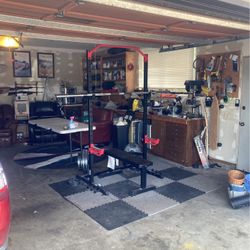 Full Weight Set, Squat Rack, And Bench 