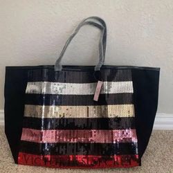 New - Victoria Secret Bling Stripe Sequin Carryall Tote