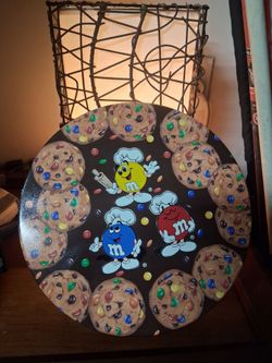 Vintage M&M's Chef Candy Cookie 10" Round Metal/Tin  Storage Can
